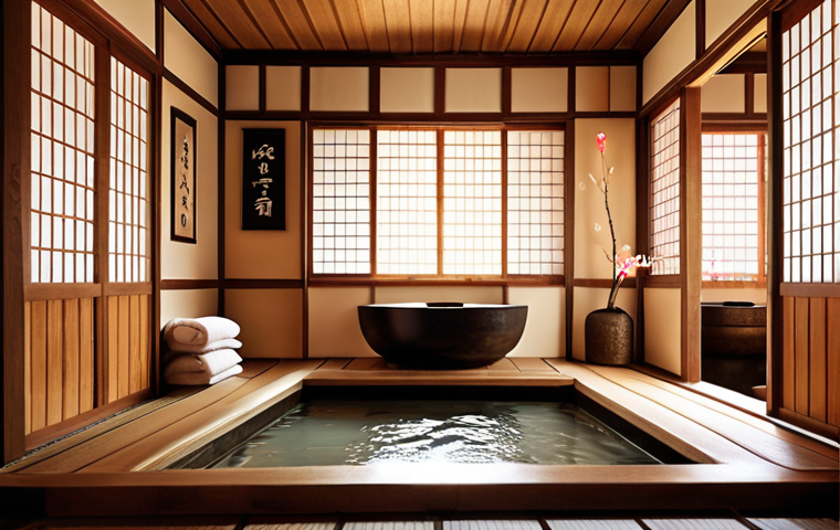 **Enchanting bathhouse interior:** Inspired by traditional Japanese onsen and Meiji-era architecture, the bathhouse is filled with a diverse array of spirits. Soft, warm light illuminates the scene. Rich and vibrant color palette.