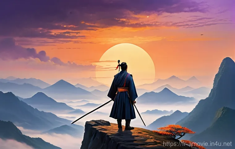 중국 무협영화의 진화 - **Prompt 2: Vibrant Courtyard Confrontation**
    "An epic Wuxia confrontation featuring two formida...